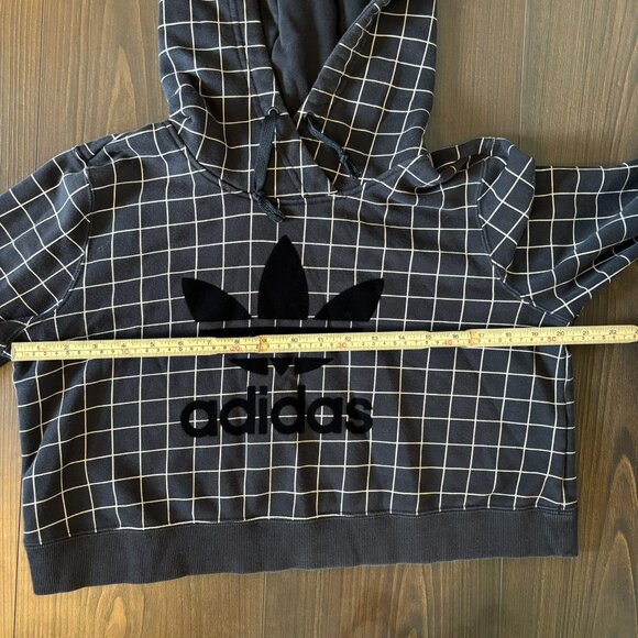 Adidas Originals Trefoil Cropped Hoodie, Grid Print Sweatshirt, Size Small - Picture 12 of 15